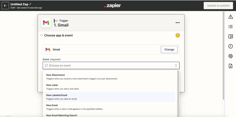 ZapierのGmail設定画面