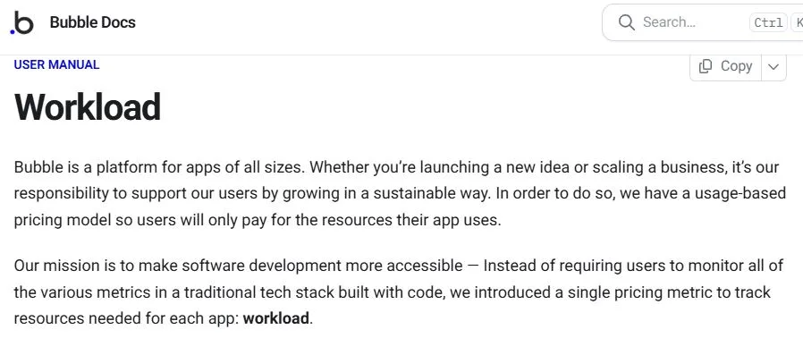 Bubble公式ドキュメントによるCapacityとWorkloadの違いの解説（速度制限と燃料の比喩）