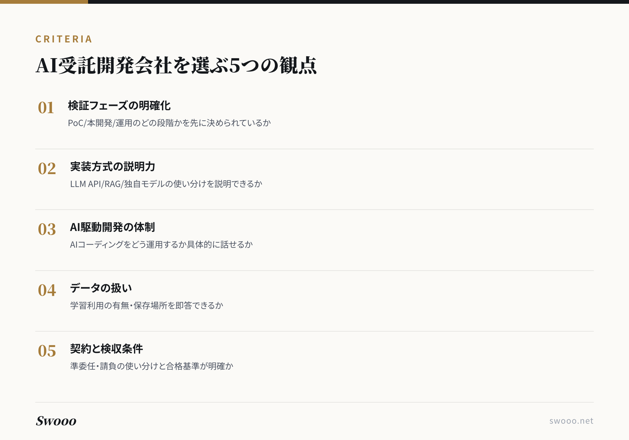 図解: AI受託開発会社を選ぶ5つの観点
